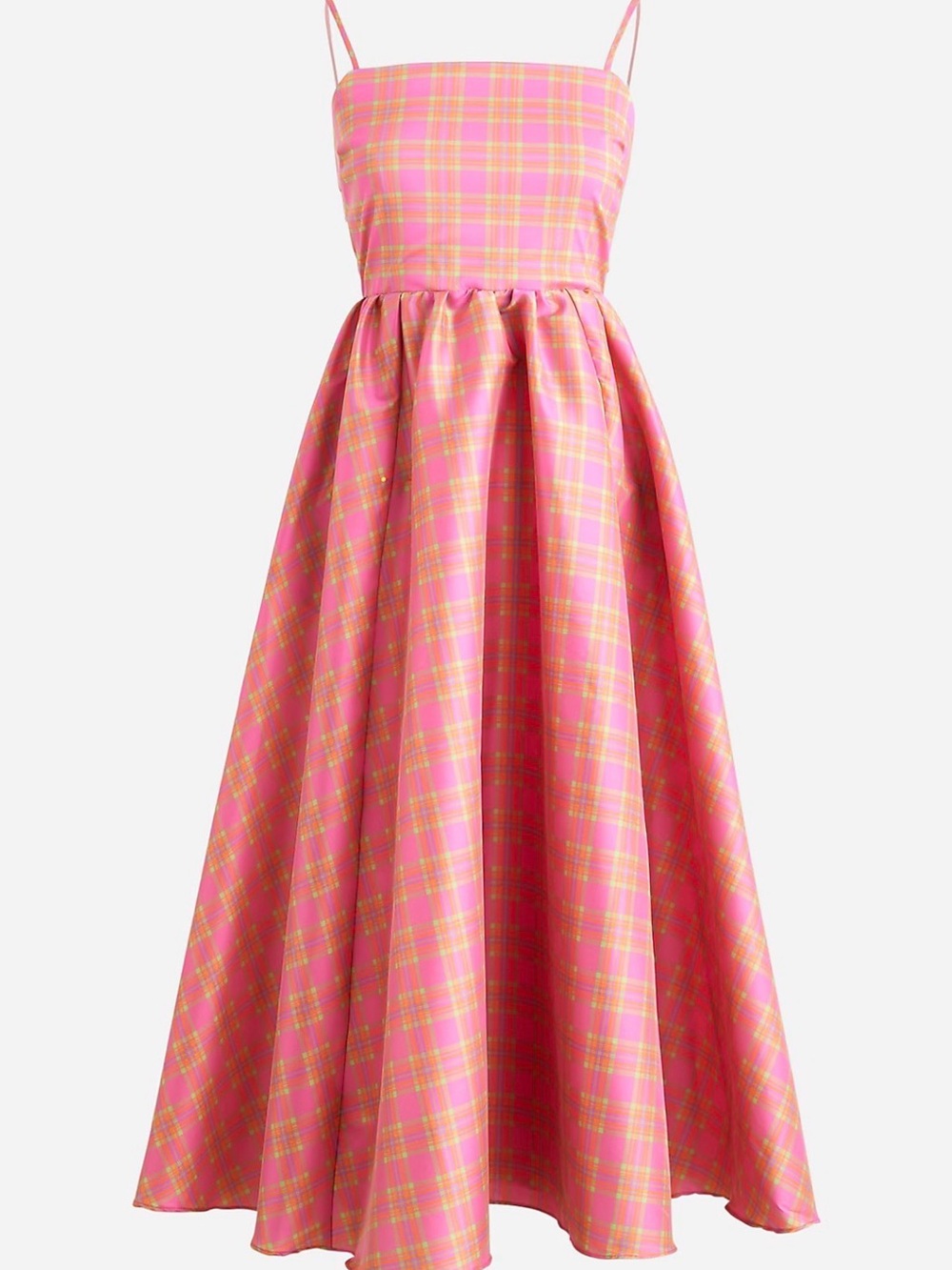 J. Crew Collection Squareneck Stretch Taffeta Dress in Sunset Plaid